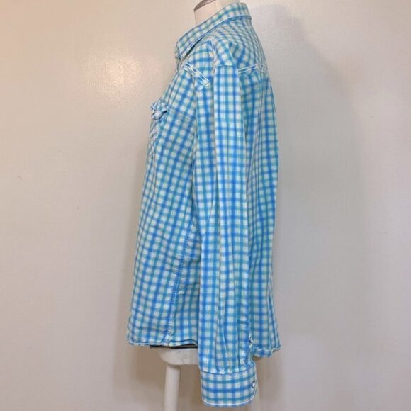 Panhandle Slim Fit Light Blue Yellow plaid Pearl Snap Flip Cuff  XL - Picture 8 of 11